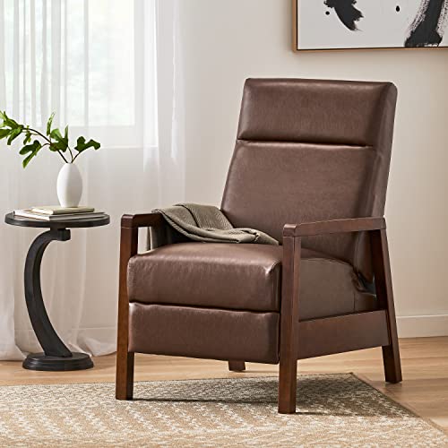Faux Leather Recliner Chair, Upholstered Pushback Chaise Chair, Adjustable Lounge Chair Armchair, Lie Function Sofa Rest Sofa Leisure Sofa (Light Brown)