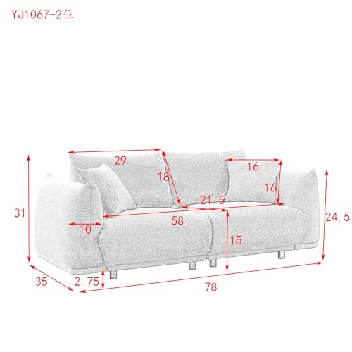 Oversized Sectional Sofa Set, Modern Upholstered 5-Seat Couches with Metal Legs Comfy Extra Deep Seat Leisure Sofa Chair with Lumbar Pillow for Living Room Bedroom Reading Room Office(Grey)