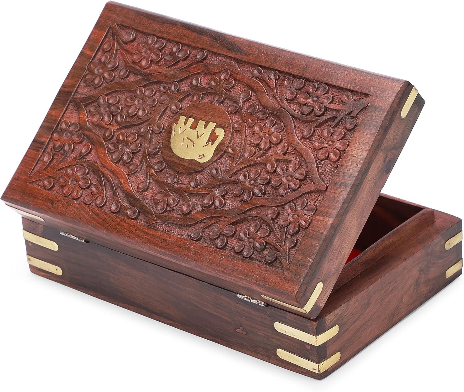 Ajuny Handcrafted Decorative Wooden Jewelry Box Elephant Embossed Design Solid Multipurpose Keepsake Storage Travel Organizer Treasure Chest Trinket Holder Great Gifts 8x5 Inch