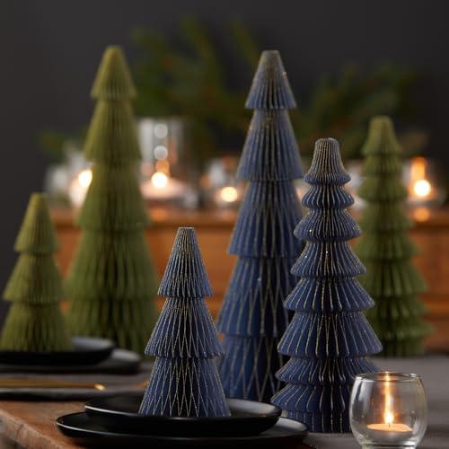 Honeycomb paper tree set of 5, forest green traditional holiday, office bookself, 4