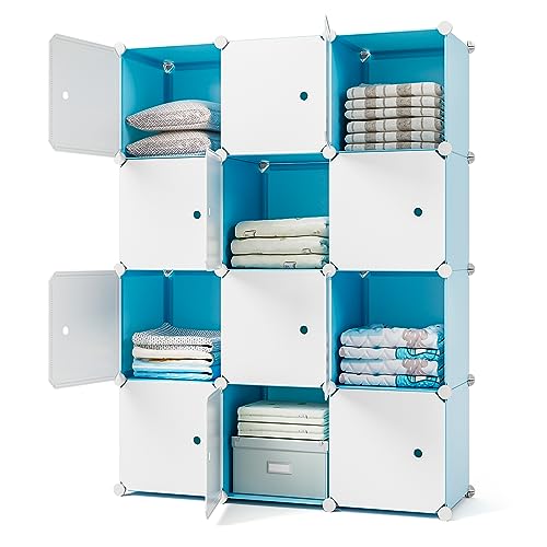 Closet Organizer, 16-Cube Storage with Doors, Closet Organizers and Storage, Portable Closet Storage System, Clothes Organizer Storage Shelf for Bedroom, Wardrobe, Blue
