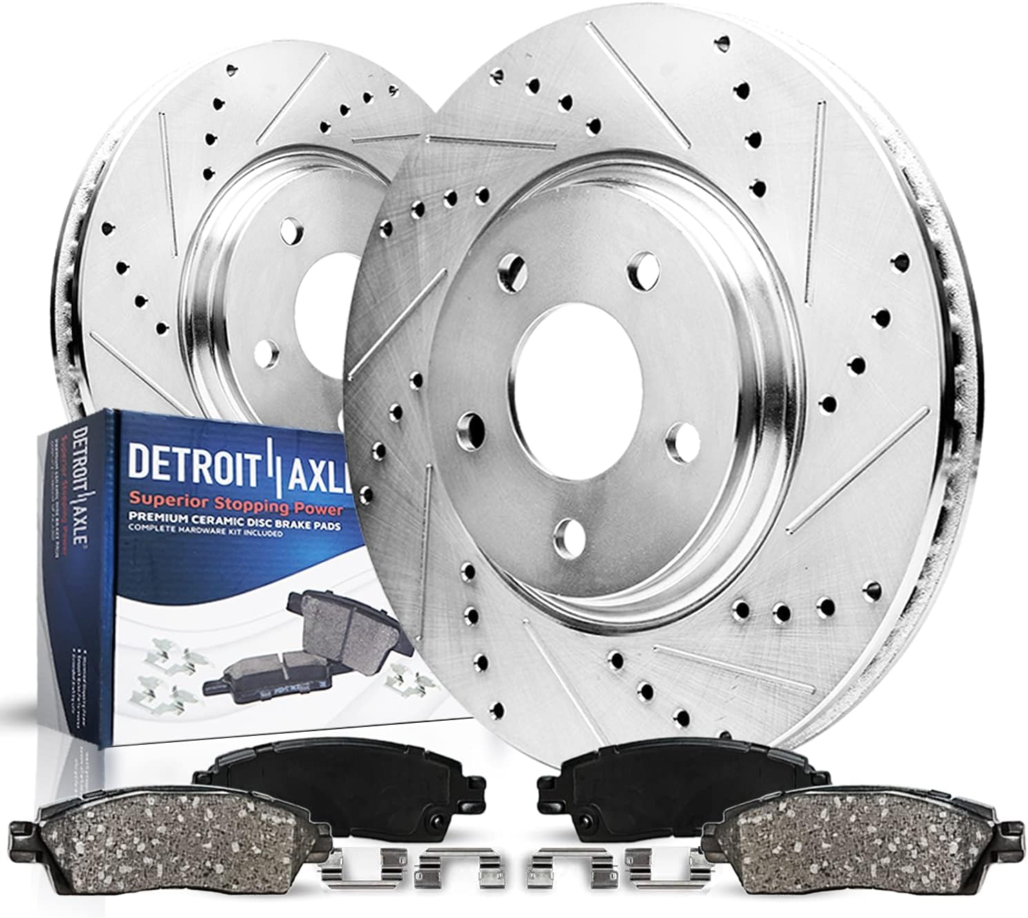 Detroit Axle - Front Brake Kit for 2013-2015 Chevrolet Malibu, 2012-2016 Buick Lacrosse, 2011-2017 Regal Drilled & Slotted Brake Rotors and Ceramic Brakes Pads 2014 Replacement:11.65