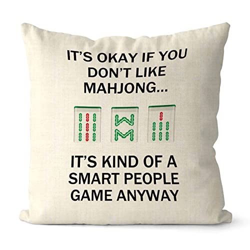 Mahjong Lover Gift, Chinese Style Mahjong Funny Throw Pillow Covers 16x16 Mahjong Farmhouse Christmas Pillow Case Cotton Linen for Couch Sofa Home Decor