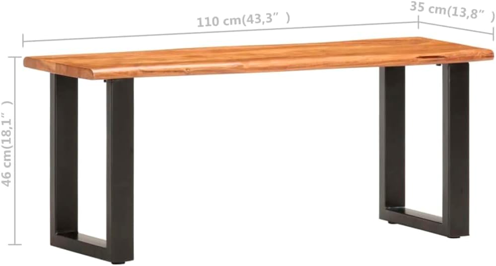 SKM Live Edge Bench 110 cm Solid Acacia Wood and Steel (Weight-18KG)