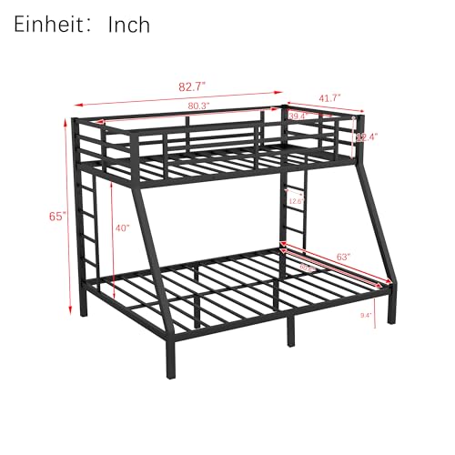 Metal Bunk Bed Frame - Twin XL over Queen for Teens & Adults, Space-Saving, Noise-Reducing, No Box Spring Required