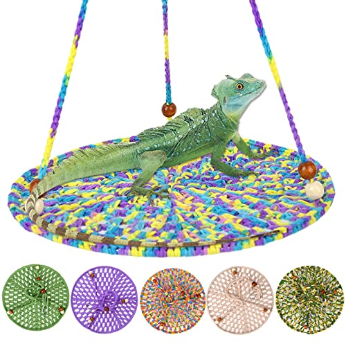 Reptile Hammock Swing Hanging Bed, Lizard Bearded Dragon Hammock, Reptile Summer Bed, Small Pet Habitat Shelter, Cage Accessories for Bearded Dragon Leopard Gecko Lizard Birds (Colorful Green)