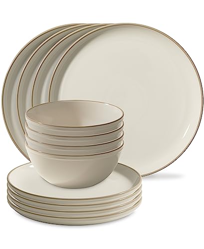Corelle Stoneware 16-Pc Dinnerware Set, Handcrafted Artisanal Double Bead Plates, Meal Bowls, Bowls and Tumblers, Solid and Reactive Glazes, Dining Plate Set, Navy