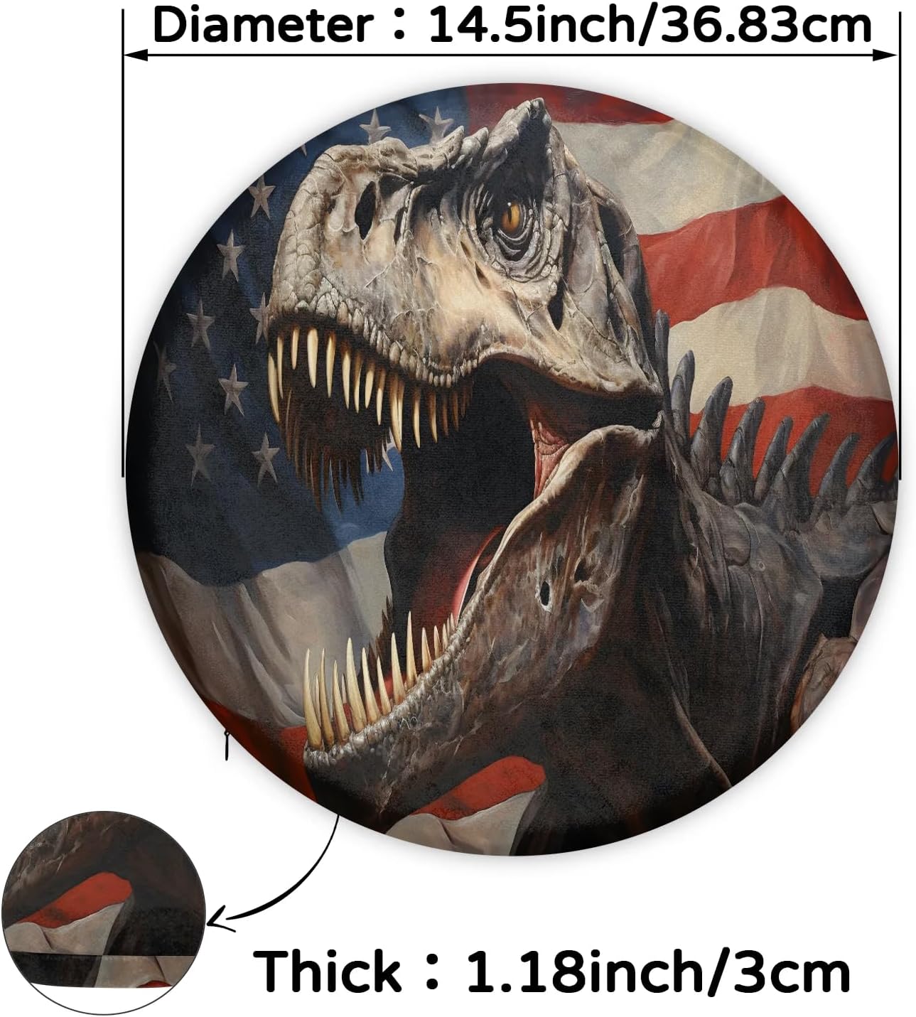 Round Chair Cushions for Dining Chairs, Flag Dinosaur Chair Pads for Kitchen Chairs, Non Skid Memory Foam Seat Cushions for Office Chair, Car Seat, Outdoor, Patio(14.5 Inches)