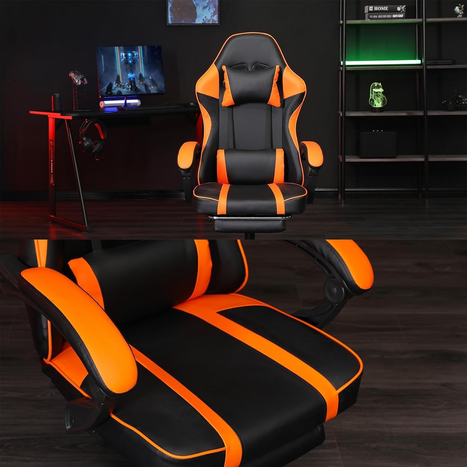 Video Game Chair for Adults, Gaming Chairs for Kids, Adjustable Lumbar Pillow Headrest Office Desk Chair Gamer Chair with Footrest