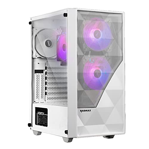 RaidMax ATX PC Computer Case Pre-Install 3 ARGB Fans, USB 3.0 HD Audio Diamond Mesh Grill Front Panel Design with Tempered Glass Side Panel Mid-Tower Computer Gaming Case