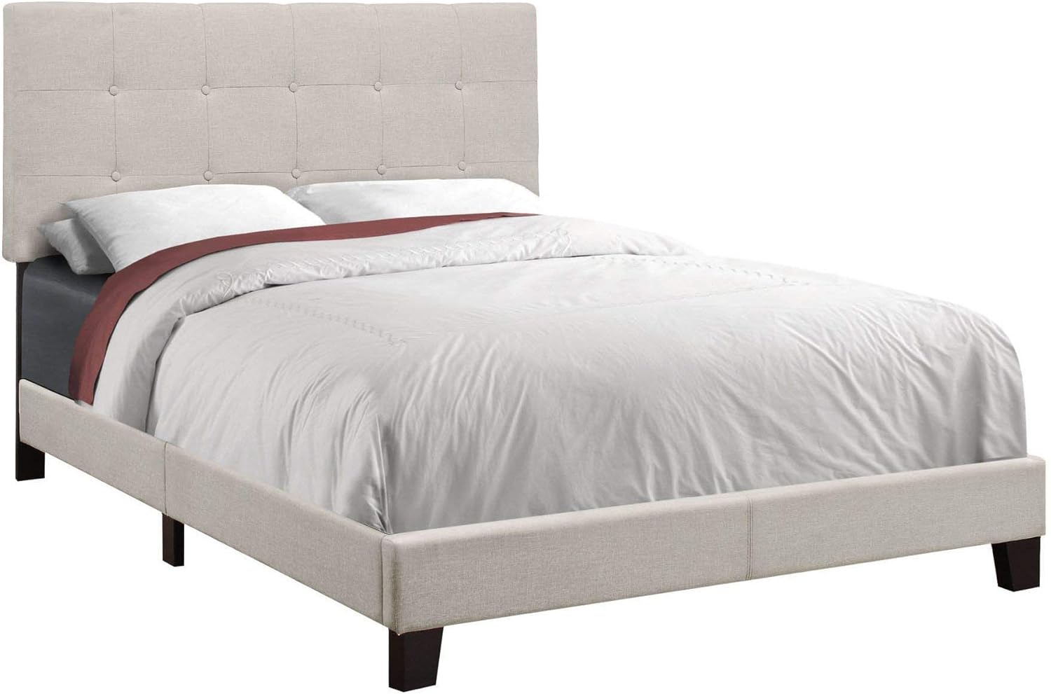Offex Contemporary Full/Double Size Linen-Look Upholstered Bed Frame - Beige, Black