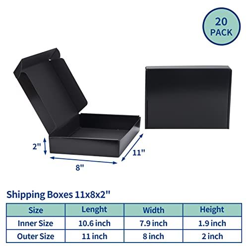Rempry 7x5x2 Inches Black Shipping Boxes Pack of 20, Small Cardboard Corrugated Mailer Boxes Gift Boxes for Shipping Packaging Small Business