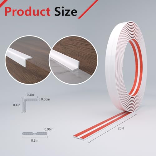 Peel and Stick Wall Molding Trim, Wall Corner Protector, Flexible Molding Trim for Tile and Wall Edges, Furniture Protection and Decoration, 20 Feet x 0.8 Inch, White