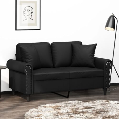vidaXL Modern 2-Seater Sofa with Throw Pillows in Luxurious Black Faux Leather - Comfortable Seating for Living Room or Lounge