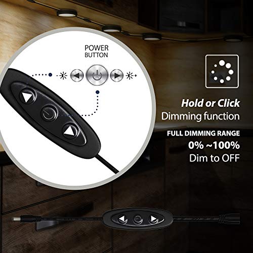 EShine Under Cabinet LED Puck Lights with Dimmer Switch, Dimmable, 3 Pcs, Black Round Under Counter Lights for Kitchen, Garage, Office, Desk - Warm White (3000K)