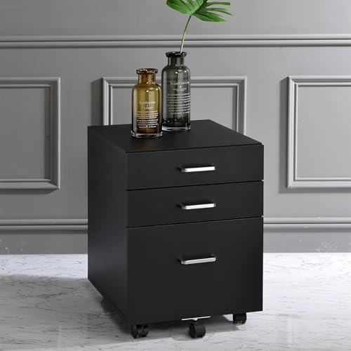 3 Drawer Mobile File Cabinet with 5 Wheel Versatile Storage Cabinet Under Desk Office for Home School Anti-Tilting Wheels Design Vertical Filing Organization Cabinets White and Chrome