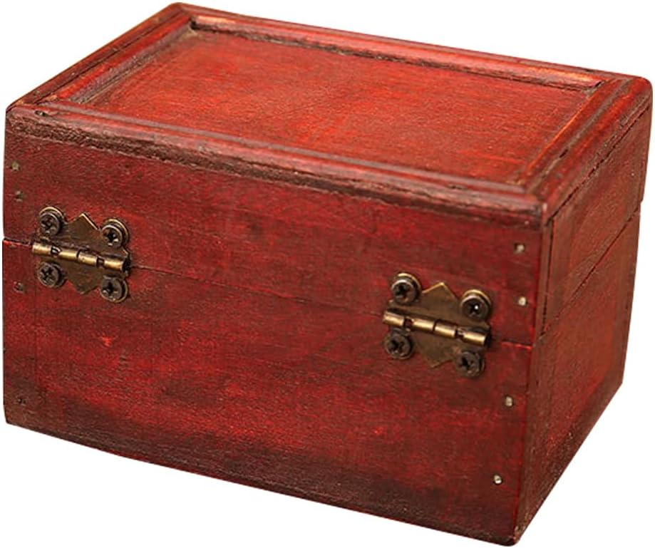Amosfun Wooden Treasure Chest Boxes Mini Vintage Trunk with Brass Lock For Jewelry Keepsakes Coin Collection Or Home Decoration