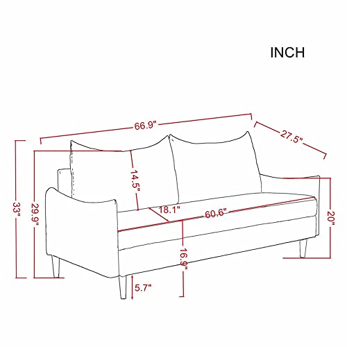 Mid Century Modern Sofa, Fabric Loveseat Sofa Upholstered Living Room Love Seat Couch Furniture for Small Spaces with Metal Legs for Office, Home, Apartment, Bedroom (Light Green)