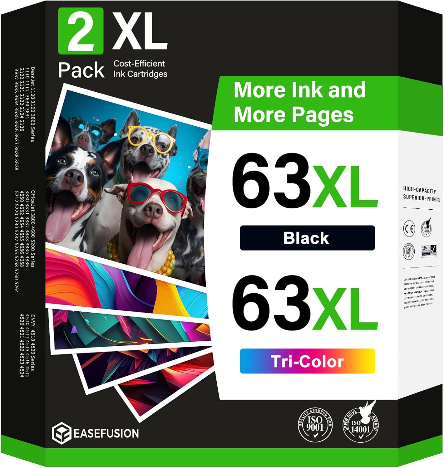 63XL Replacement for HP Ink 63 XL 63XL Ink Cartridges Combo Pack Black and Color Compatible with HP Envy 4520 OfficeJet 3830 4650 5255 5258 DeskJet 3630 Printer Ink Cartridges