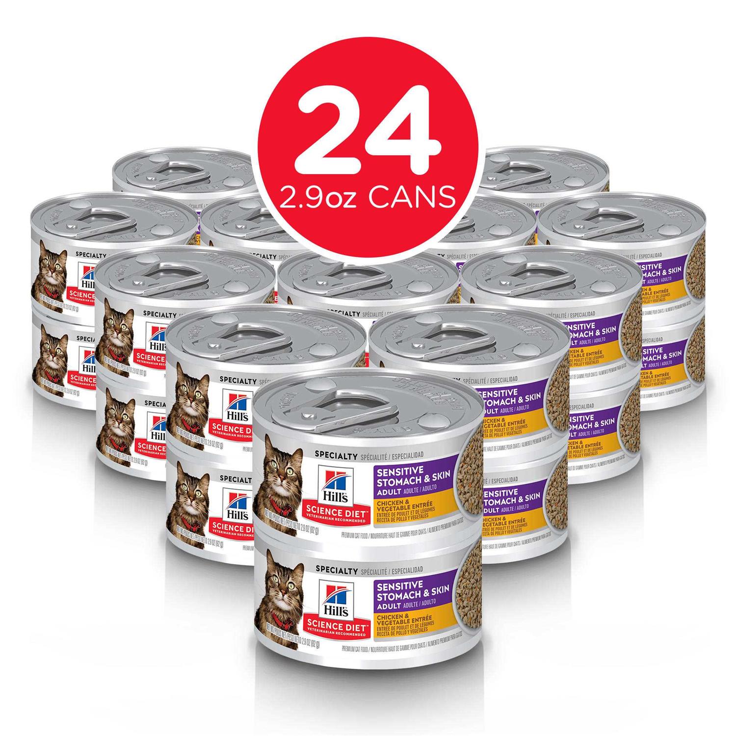 Hill's Science Diet Adult Sensitive Stomach & Skin Chicken & Vegetable Entrée Canned Cat Food, 2.9-oz can, case of 24 - Pet Supplies online store