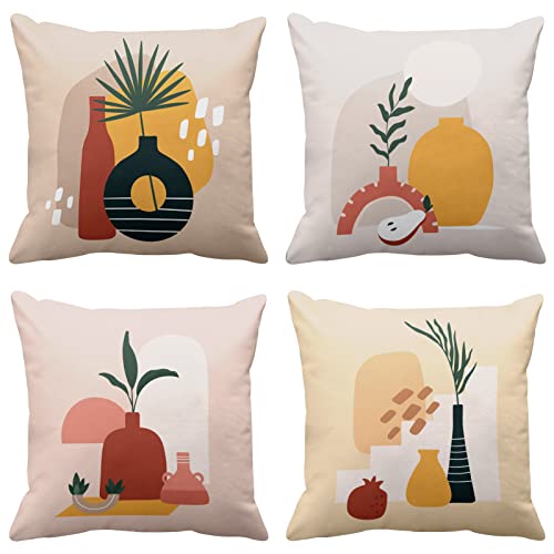 Britimes Mid Century Bohemian Throw Pillow Covers 18X18 Inches Home Decor Set of 4 Pillow Cases Decorative for Bed Sofa Cushion Couch Outdoor abstract mountains and trees Pillowcases