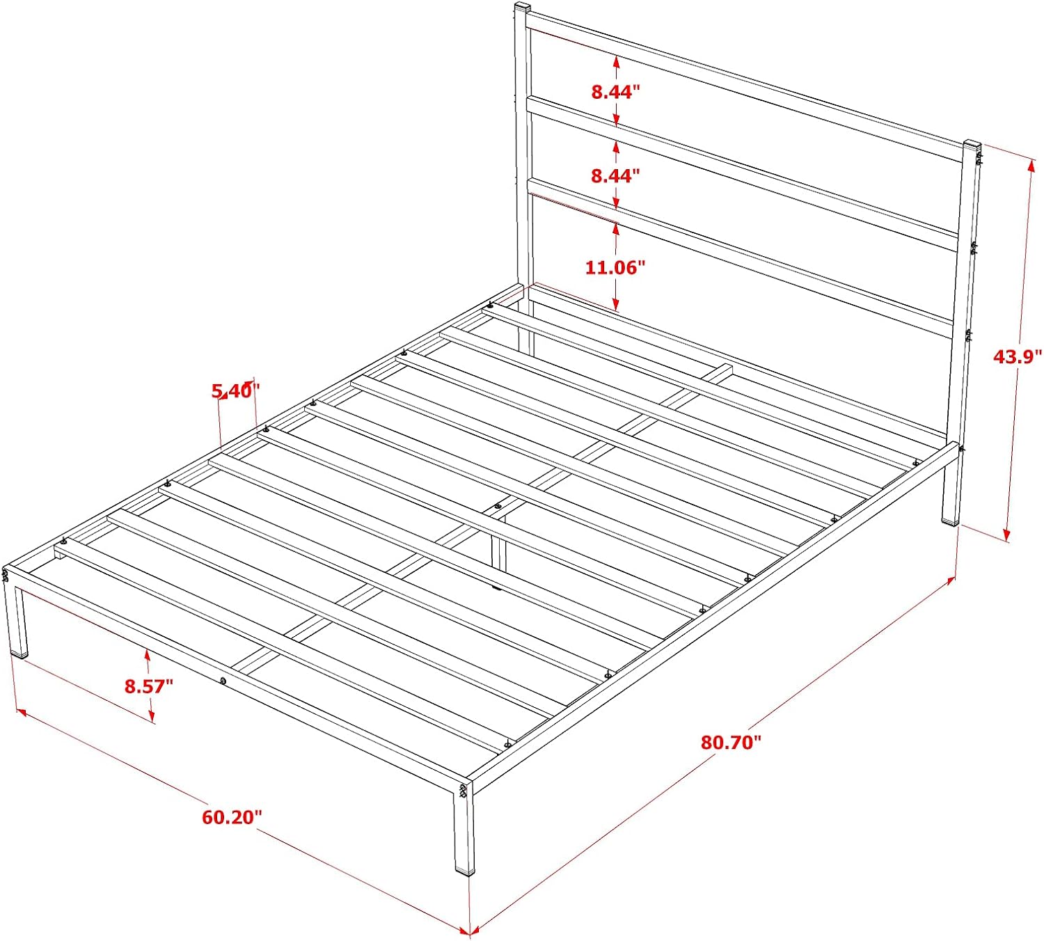 East West Furniture FTQBBLK Fulton Queen Platform Bed with 5 Metal Legs - Magnificent Bed in Powder Coating Black Color