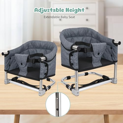 Booster Seat for Dining Table: Portable Toddler Booster Chair with Safety Buckle and Height Adjustable, Foldable Baby Feeding Chair, Kids High Chair Booster Seat for Kitchen Home Travel - Black