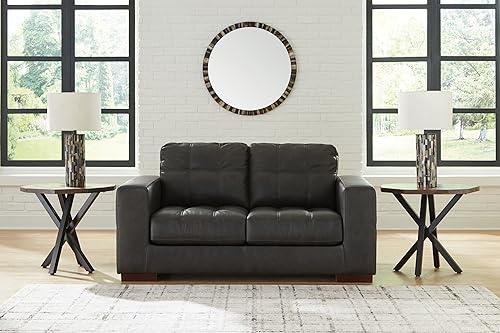 Signature Design by Ashley Luigi Modern Tufted Leather Match Loveseat, Black