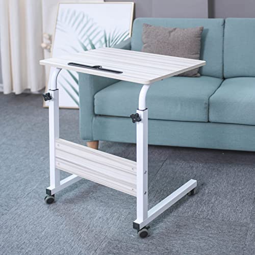 Tray Table, Adjustable Sofa/Bed Side Table Portable Desk with Wheels Overbed Table Laptop Cart with Holder Slot (White Maple, 15.7 * 23.6)