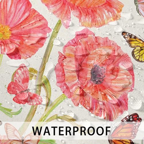 Flower Summer Outdoor Waterproof Throw Pillow Covers 18 x 18 Inch Set of 2, Floral Pink Pillowcase Square Cushion Case, Farmhouse Garden Decorative Pillows for Couch Beach Patio