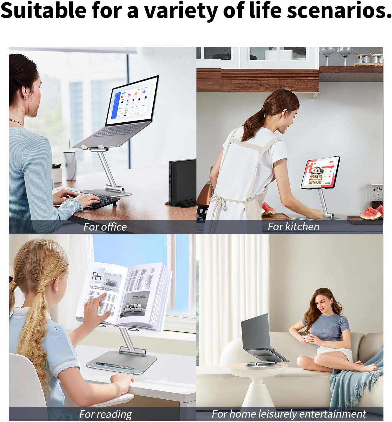 Adjustable Laptop Stand for Desk, Ergonomic Aluminum Foldable Portable Riser, Holder, Mount, for Computer, Notebook, Ipad, Macbook, Dell, Hp, Lenovo, Surface, Samsung, 10 to 17.3”, Silver