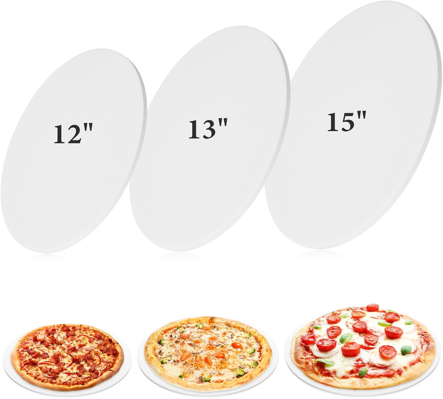 3 Pcs 12'' 13'' 15'' Pizza Stone Round Cordierite Baking Stone Heat Resistant Electric Oven Stone Thermal Stone Pizza Pan for Oven Grill Indoor Outdoor Bread Crisp Crust Baking Accessories
