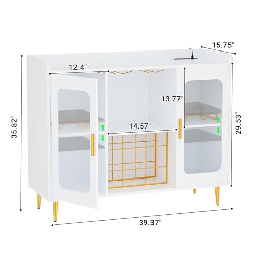 Liquor Cabinet Bar with Power Outlet & LED Light, Wine Bar Cabinet with Wine & Glasses Rack, Home Coffee Bar Cabinet, Buffet Sideboard with Storage shelf for Kitchen Dining Room, Rustic Brown