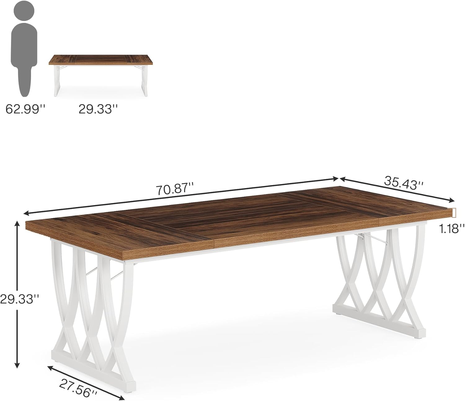 Tribesigns 6 ft Conference Table for 6-8 People, 70.86-Inch Rectangle Conference Table Meeting Seminar Table with Unique Curved Metal Support for Home Office (Retro Brown & White, Without Chair)
