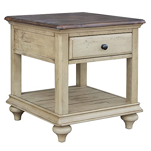 Sunset Trading Shades of Sand End Table, Antique white/Natural walnut
