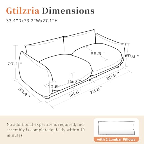 Modern Cloud Sectional Sofa,3 Seater Chaise Lounge with 3 Lumbar Pillows,Modular Furniture Couch,for Living Room,Bedroom,Office,Apartment,Beige
