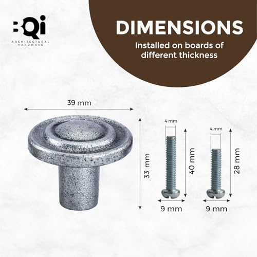 BQI Architectural Antique Brass Door Knobs for Cabinets and Drawers | Pack of 6 | Solid Furniture Hardware Knobs, Modern Dresser Pull Knobs for Kitchen/Bathroom/Hotel/Bedroom, Fancy Knobs-Nickel