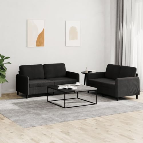 Sofas & Couches 2 Piece Sofa Set Black Velvet, in Comfort: Luxurious Velvet Sofa Set for Relaxation and Entertainment Living Room Furniture