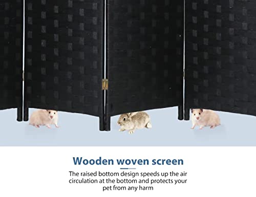 6 Panel Room Divider Handwork Wood Mesh Woven room Dividers and Folding Privacy Screens with Double Sides Weaved, Foldable Portable Room Partitions and Dividers for Bedroom,Office,Home(BLACK)