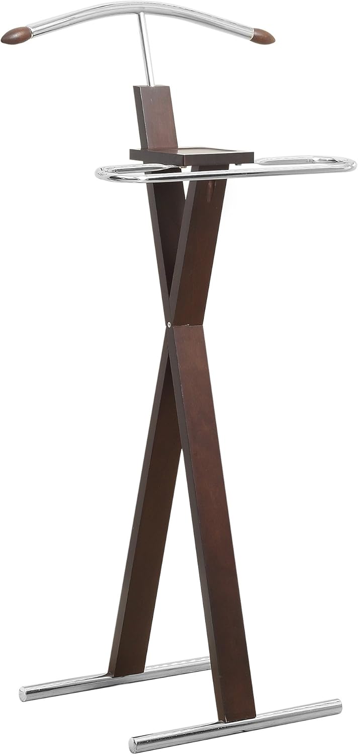 Monarch Specialties 2024 Valet Stand, Organizer, Suit Rack, Bedroom, Wood, Metal, Brown, Chrome, Contemporary, Modern Accent Espresso, 21