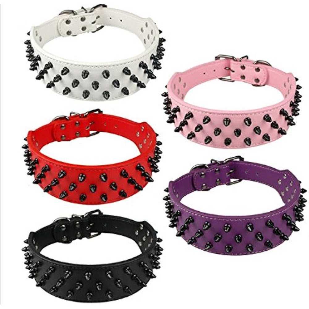 Dogs Kingdom Leather Black Spiked Studded Dog Collar 2 Wide - Pet Supplies online store