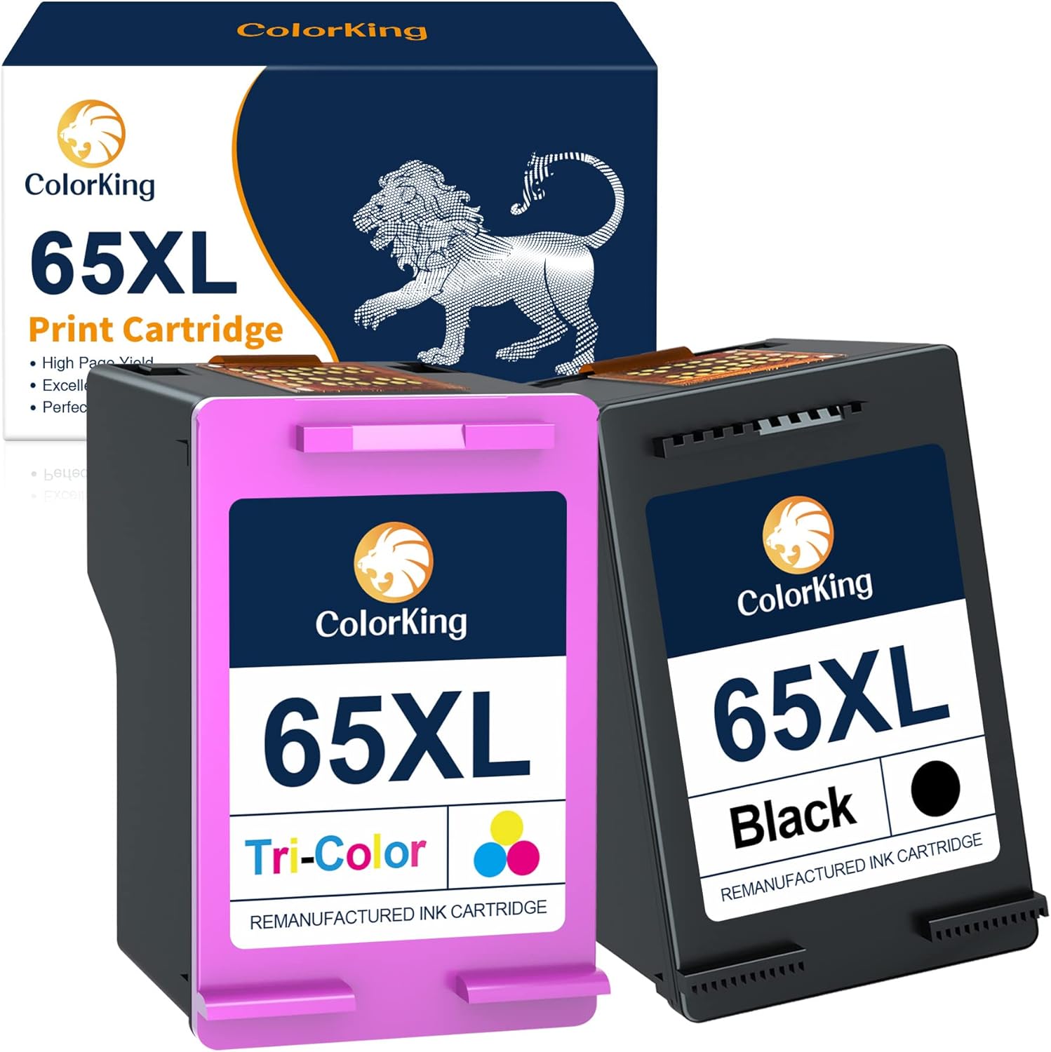 65 Ink Cartridges Black Color Combo Pack Remanufactured for HP 65XL 65 XL Ink Replacement for Envy 5055 5052 5058 5000 DeskJet 3755 3752 2655 3720 3722 3723 3700 2652 2600 Printer (1 Black, 1 Color)