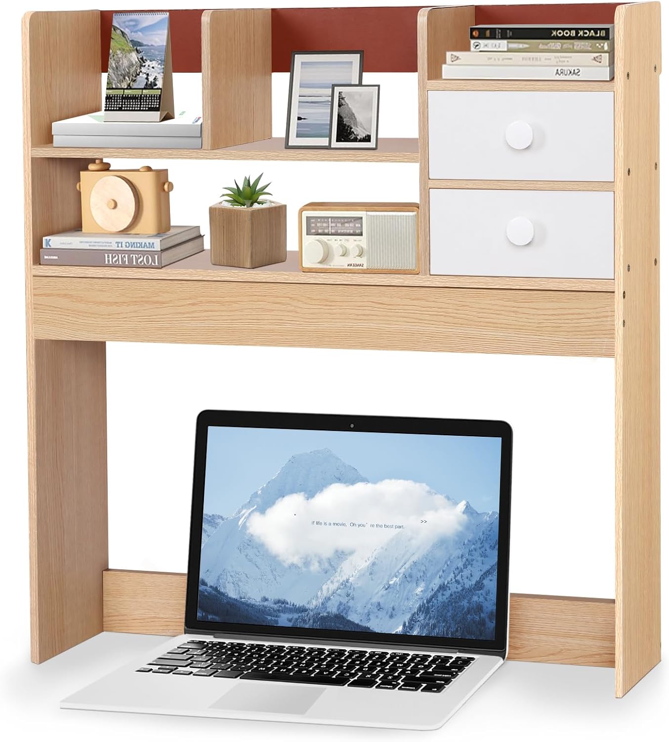 YGYQZ Wood Desk Shelf Organizer, Desk Table Shelf for Comuputer Display Shelf Rack Storage Stand for Office, Home, Dorm