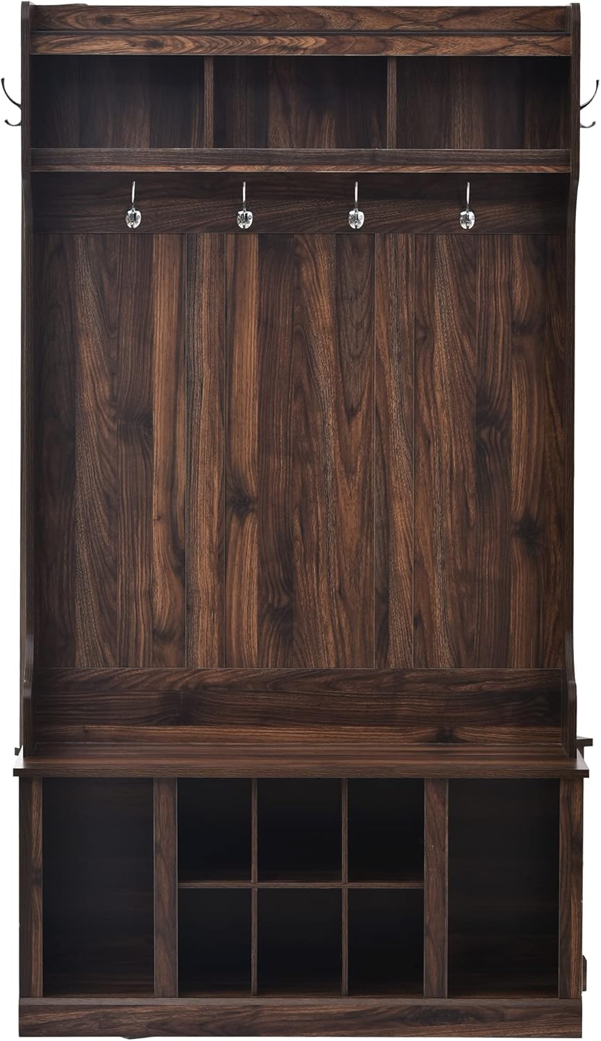 Merax Hall Tree Entryway Bench Coat Hanger with 6 Hooks and Storage Cabinet for Entrance, Hallway or Living Room, Tiger