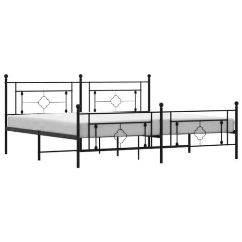 vidaXL Metal Bed Frame with Headboard and Mattress Foundation, Black Steel Bed Frame with Extra Under-Bed Storage Space and Center Legs Support - Black Double Bed