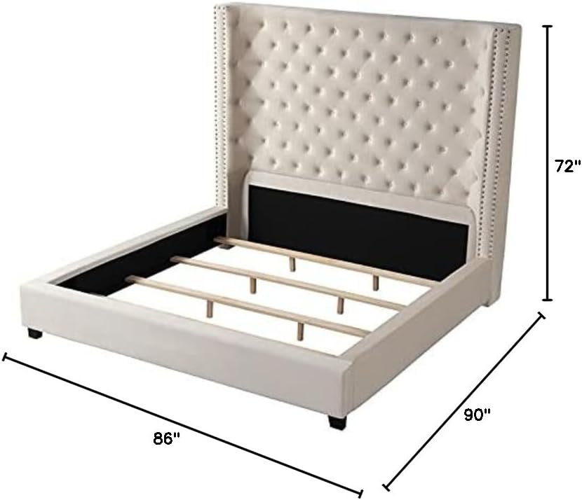 Best Master Furniture Jaclyn Velvet Upholstered Platform Bed with Deep Button Tufting, King, Beige