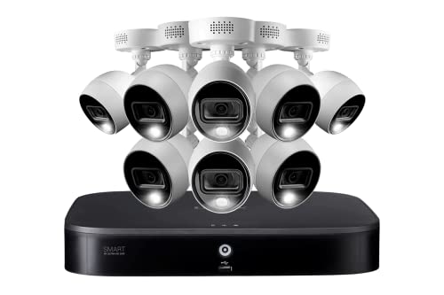 Lorex 4K Ultra HD 8 Channel 2TB Wired DVR System with Eight 4K Active Deterrence Cameras with Color Night Vision - Smart Motion Detection and Smart Home Voice Control (M. ) (Renewed)