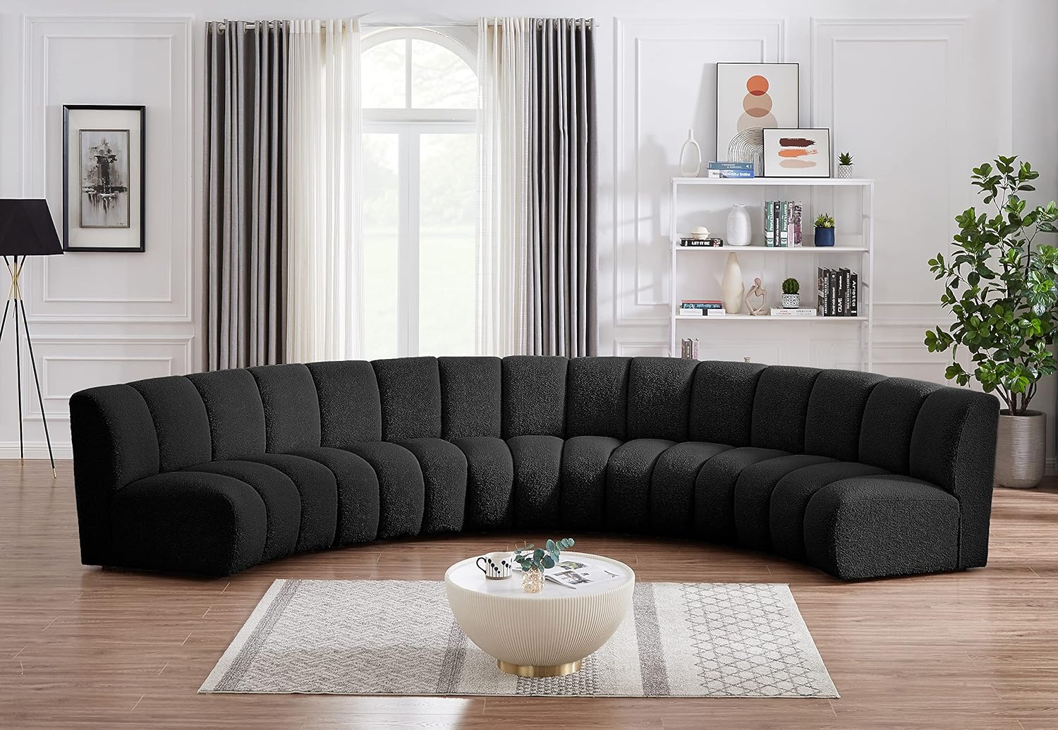 Meridian Furniture Infinity Collection Modern | Contemporary Upholstered Modular Sectional with Soft Boucle Fabric and Deep Channel Tufting, 167