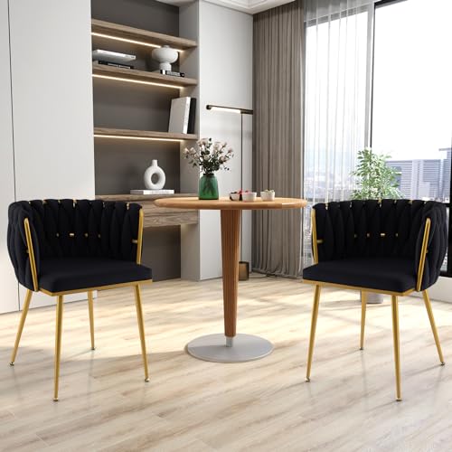 Giantex Velvet Dining Chairs Set of 4, Upholstered Kitchen Chairs w/Curved Backrest, Gold Metal Legs & Adjustable Foot Pads, Modern Accent Chairs, Woven Dining Room Chairs for Living Room, Gray