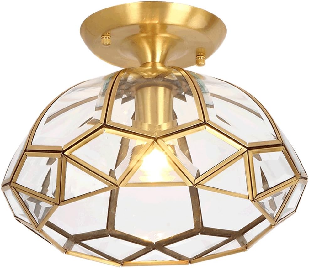 Modern Copper Ceiling Lamp Simple Copper Country Style Glass Shade Ceiling Light for Study Cubicle Balcony Aisle Porch Copper Lamp Ceiling Lighting Fixture Durable